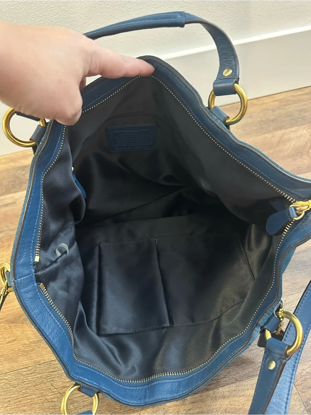 Coach Campbell Izzy Suede Satchel F25300 Teal Blue Leather Crossbody Bag